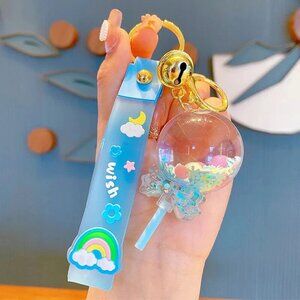 Blue Liquid Keychain Quicksand Lollipop Kawaii Fidget Toy Bag Charm NEW
